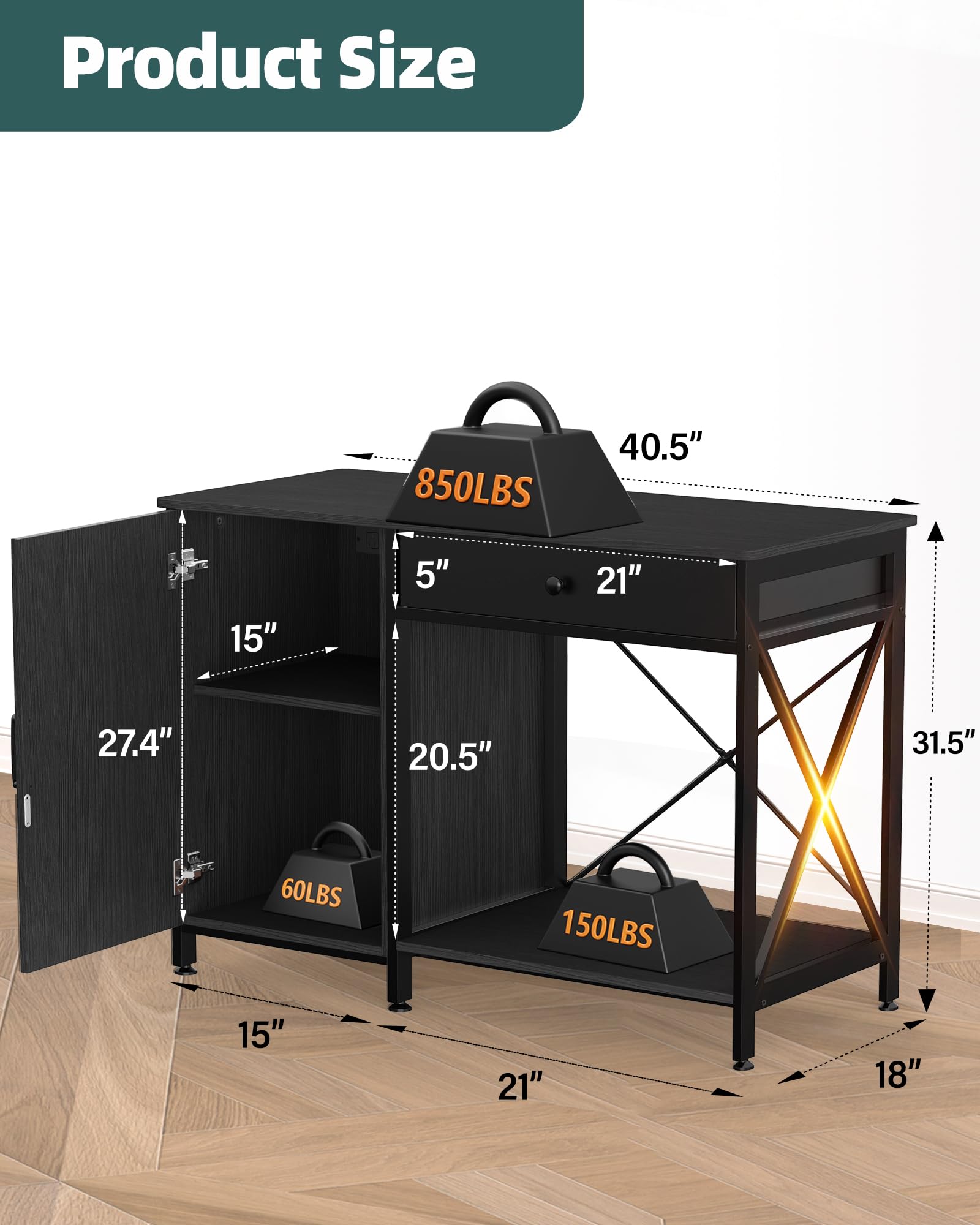 FILKO Fish Tank Stand for 40-50 Gallon Fish Tank: Aquarium Stand with Power Outlet - Metal 40 Gallon Tank Stand with Cabinet Dra